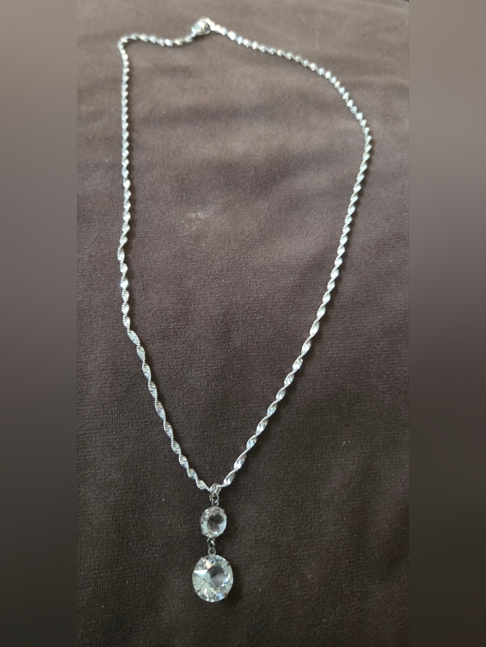 Double Clear Faceted Crystal Drop Pendant Neclace - New